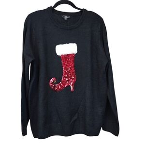 Lisa International Christmas Sweater Sequin Faux Fur Stocking Santa Elf Boot XL